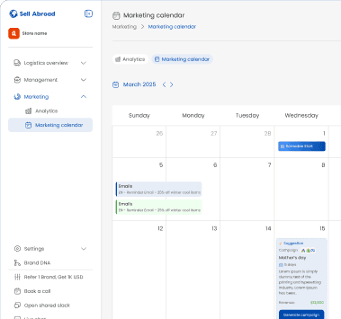 Marketing calendar interface