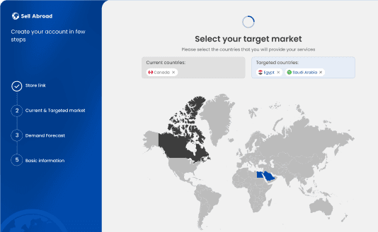 Onboarding interface showing country selection